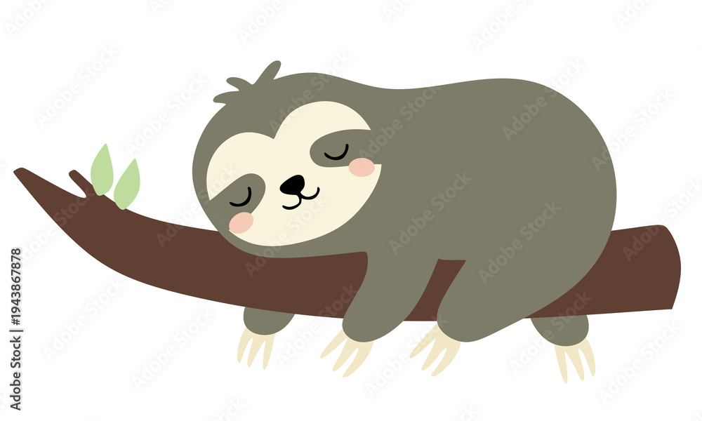 Fototapeta premium Sleeping Sloth on Tree Branch Illustration Graphic