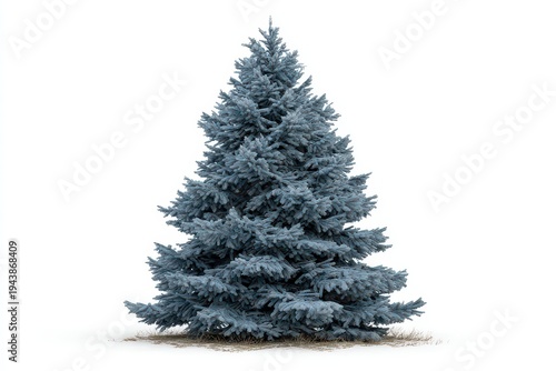 Isolated Blue Spruce Tree with Needles and Cones on Clean White Background