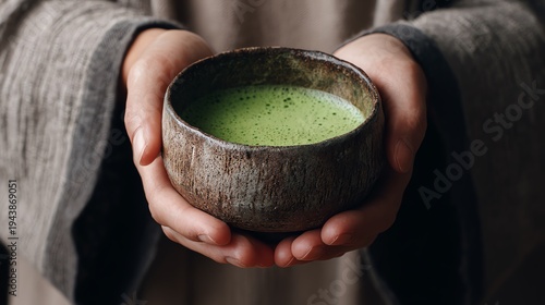 Traditional matcha tea served in a bowl.