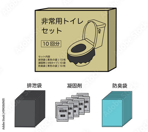 非常用トイレセット・パッケージと内容物（文字入り）