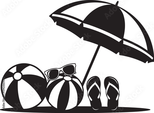 Beach Vacation Essentials in Black and White Silhouette Style