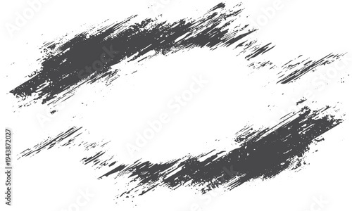 Dark grey distressed brush strokes forming an oval shape