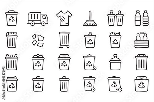 Recycling And Environmental Waste Icon Set Featuring Garbage Bins Plastic Bottles And Disposal