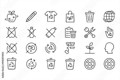 Green Living And Recycling Line Icons With Waste Reduction Organic Products And Eco Symbols
