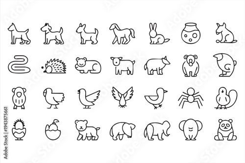 Cute Animal Icon Set Featuring Pets Farm Animals Birds And Wildlife Creatures