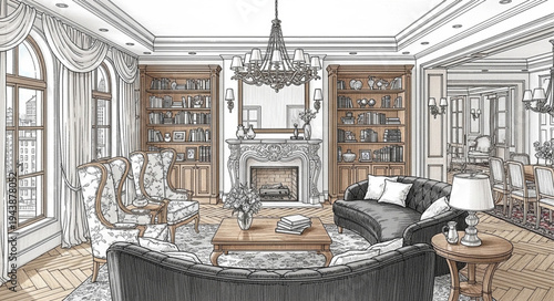 Elegant Living Room Interior with Classic Design.