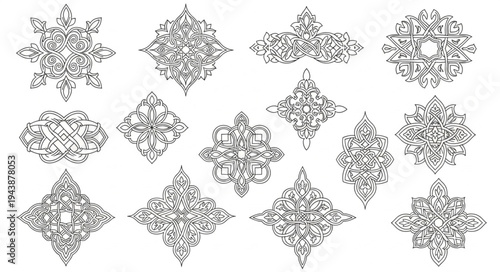 Set of Intricate Snowflake Designs for Winter Themes.