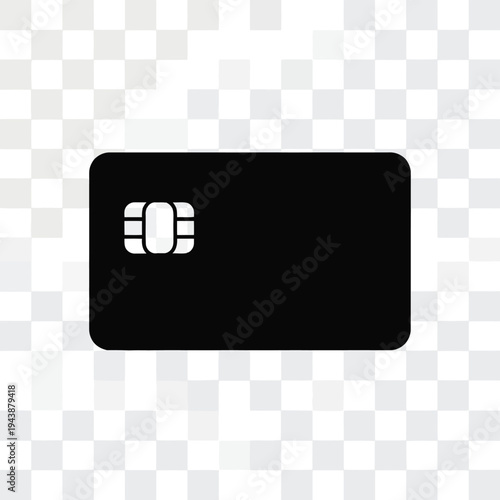 Black credit card with chip on transparent background