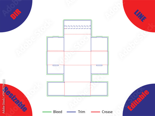 Diagram of a folded brochure with bleed trim and crease lines 10
