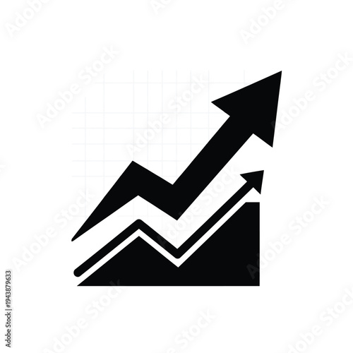 Graph with upward trend and green arrow showing growth and success