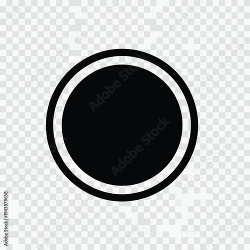 Black circle with a white border on a transparent background
