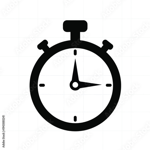 Black and white illustration of a stopwatch with a simple design