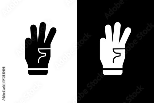 three finger hand gesture icon, black and wahite concept flat outline vector design