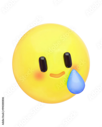 A smiling yellow emoticon with a single tear drop on its cheek expressing mixed emotions