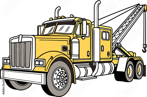 Heavy duty yellow tow truck PNG isolated, professional roadside assistance and vehicle recovery transport concept.
