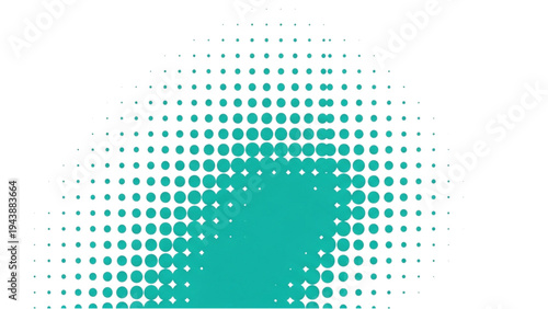 Teal dots radiate outward in a gradient pattern on white