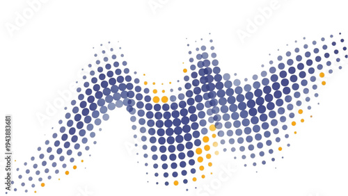 A colorful illustration of blue and yellow dots forming a wavy pattern on a white background.