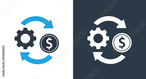 Gear money circular icon set vector finance growth - Glyph solid icon - Editable modern style icon - Modern style icon - Blue icon set