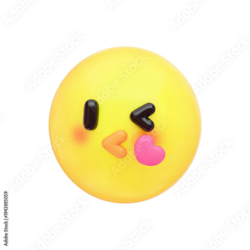 A cute yellow emoji with a heart and blush on its face