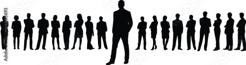 Flat vector illustration of leadership teamwork group unity silhouette concept