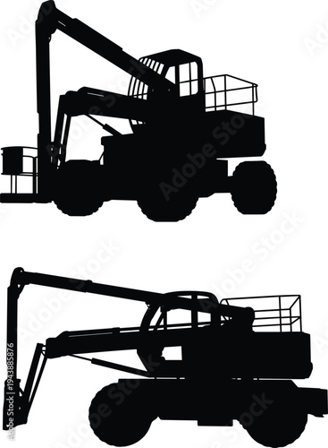 Forestry log loader heavy machinery silhouettes flat vector illustration designForestry log loader heavy machinery silhouettes flat vector illustration design