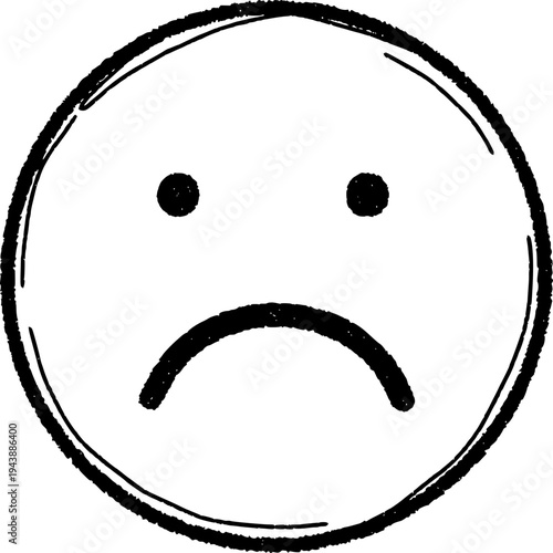 Sad face emoji vector illustration. Hand-drawn sketchy line art emoticon. Unhappy and disappointed feeling symbol isolated on transparent background