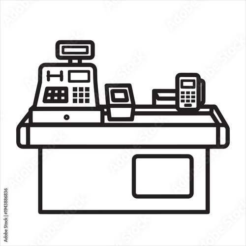 Vector illustration of a cash register and payment terminal