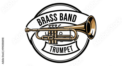 Brass band musical instrument trumpet logo.