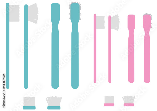 毛先が開いた古い歯ブラシと新しい歯ブラシ大小2色セット