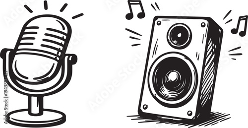 Retro microphone vector illustration isolated icon for music audio radio technology and media equipment design