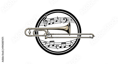 Trombone musical instrument in circle.