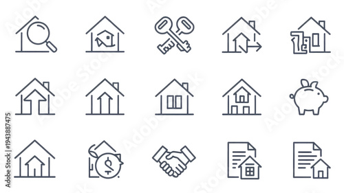 Real Estate Home Services Line Icon Set