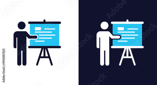 Business presentation icons set vector blue - Line and glyph solid icon and logo templete - Blue icon set - Minimalist, flat icon