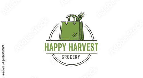 Green grocery shopping bag logo.