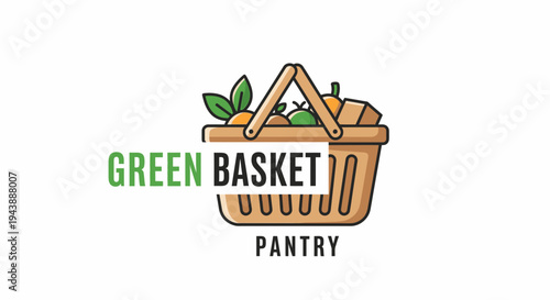 Green basket with fresh produce inside.