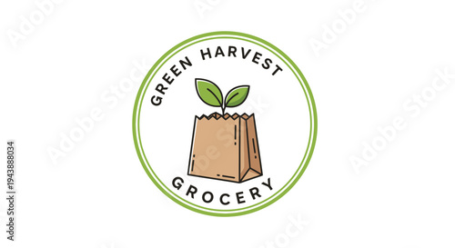 Green Harvest Grocery Store Logo Design 1.