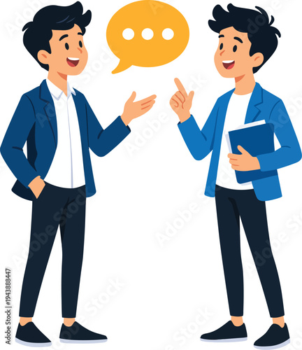 Two businessmen in suits engaged in a lively conversation