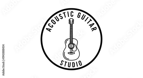 Acoustic Guitar Illustration Studio Logo Design.