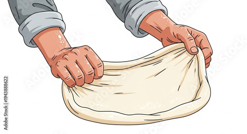 Hands Shaping Raw Pizza Dough.