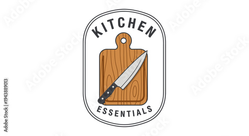 Kitchen cutting board with knife.