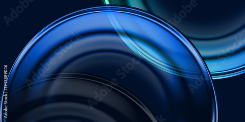 Canvas Print Abstract Blue Glass Circles Background with Transparent Glossy Shapes and Modern