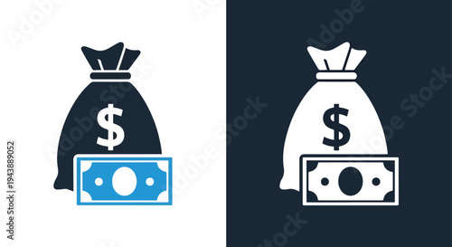 Money bag icons set finance vector symbols - Blue icon set - Modern style icon  - Glyph and solid icon set - Icon vector - Minimalist, flat icon
