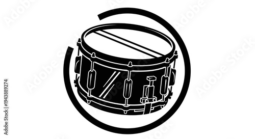 Black and white snare drum illustration.