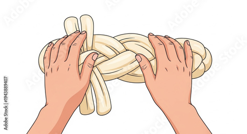 Hands tying a rope knot.