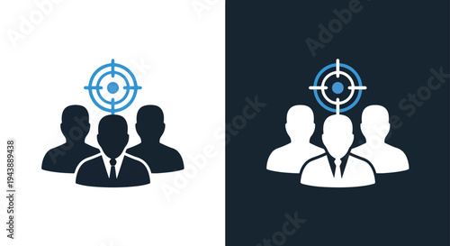 Business team target success vector icon set - Minimalist, flat icon, outline, glyph, linear, clipart, sticker - Blue icon set - Glyph icon