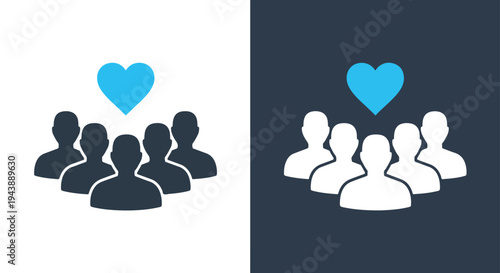 Team love icon set vector blue hearts group - Line and glyph solid icon and logo templete - Blue icon set - Minimalist, flat icon