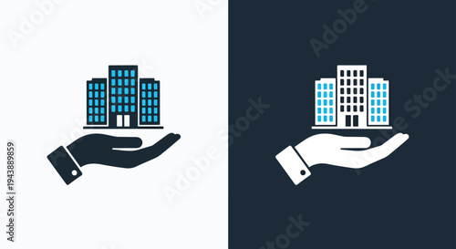 Real estate hands protection vector icon set blue - Blue icon set - Modern style icon  - Glyph and solid icon set - Icon vector - Minimalist, flat icon