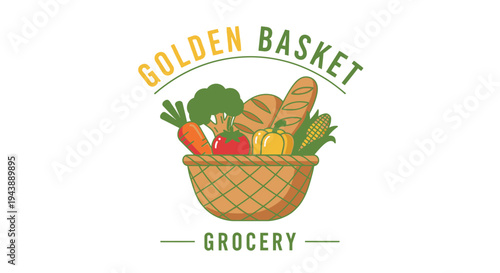 Golden basket full of fresh vegetables.