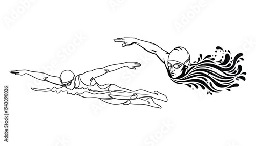 Women Swimmer Silhouette Freestyle Stroke Icon Vector