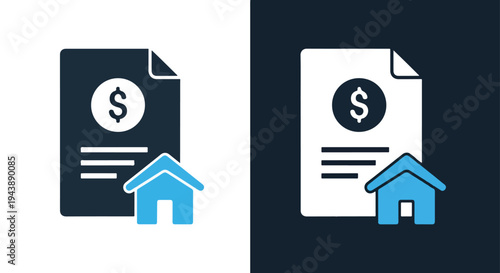 Home loan finance icon set vector blue - Blue icon set - Modern style icon  - Glyph and solid icon set - Icon vector - Minimalist, flat icon